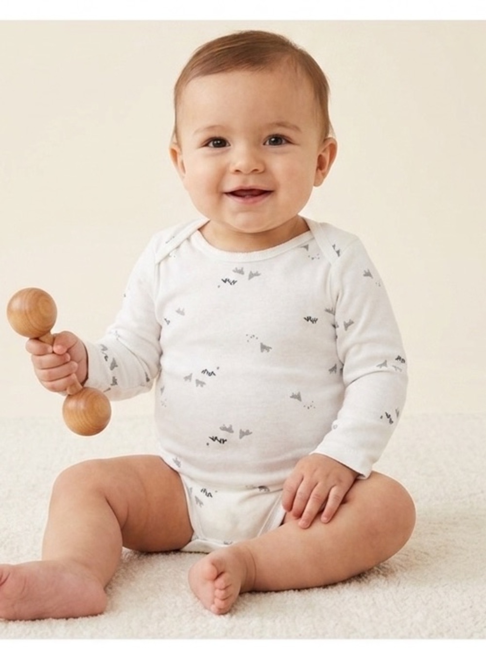 Carter's Cream Long Sleeve Onesie with Gray Animal Prints